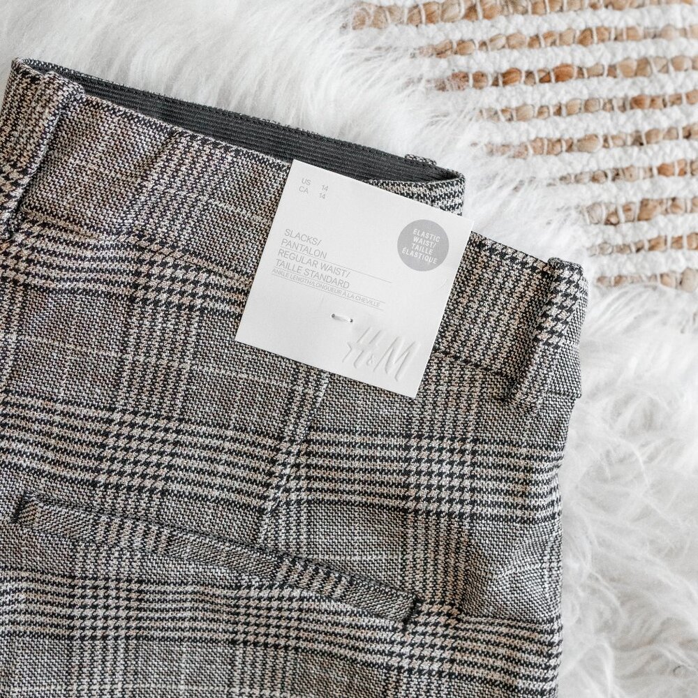 NWT H&M Women’s Size 14 Gray Beige Plaid Slacks Dress Pants Trousers Career - Picture 9 of 11